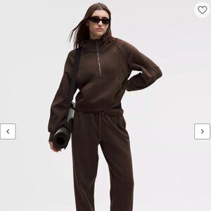 Scuba Oversized Half-Zip Hoodie in chocolate brown color M/L